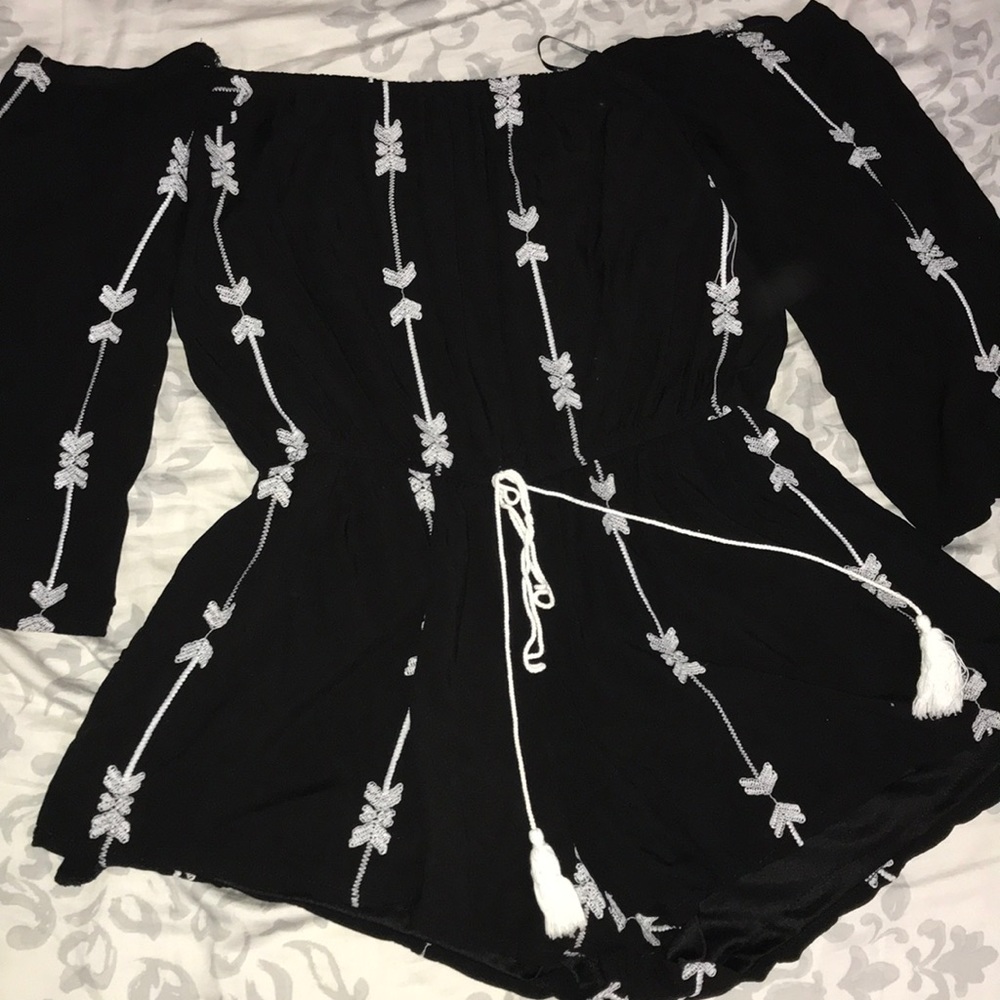 Off the shoulder/ Short/  white and black romper